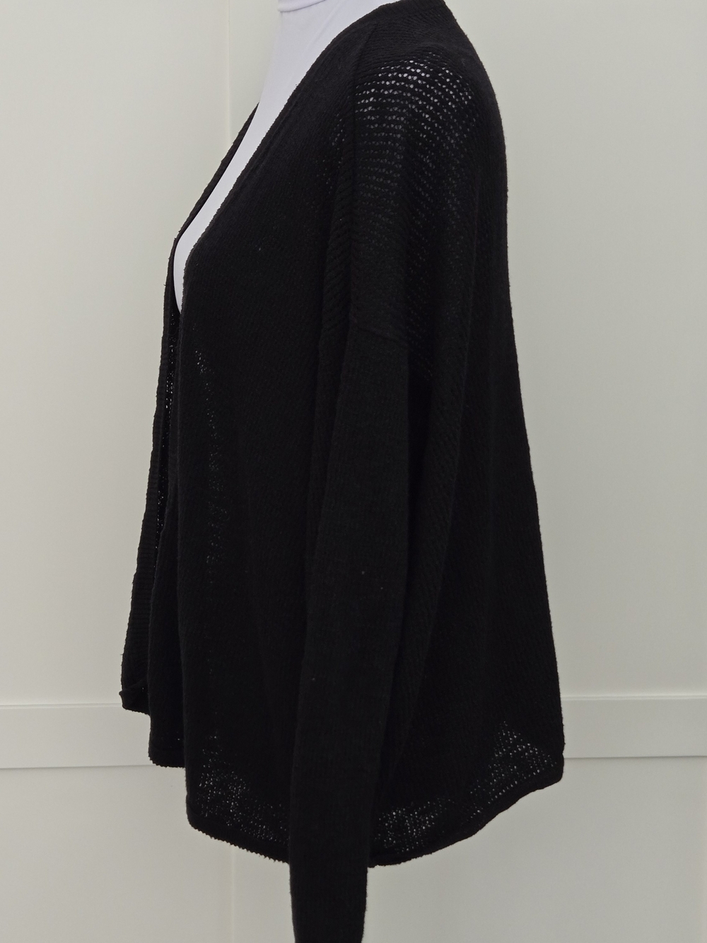 Eileen Fisher Black Sheer Open Stitch Knit Mesh Cardigan Sweater Oversized Small